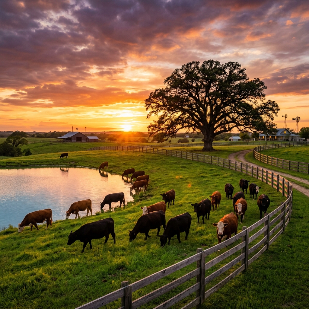 Texas Ranch sunset at Golden Hour